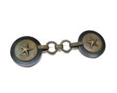 SALE 2 Antique Sweater Clasp Black Bakelite Buttons Star Sweater Clasp