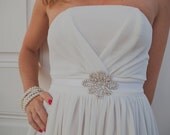 Bridal Sash, Rhinestones, Wedding, Flower, Peony, Silk Ribbon, White, Dress Sash, Belt