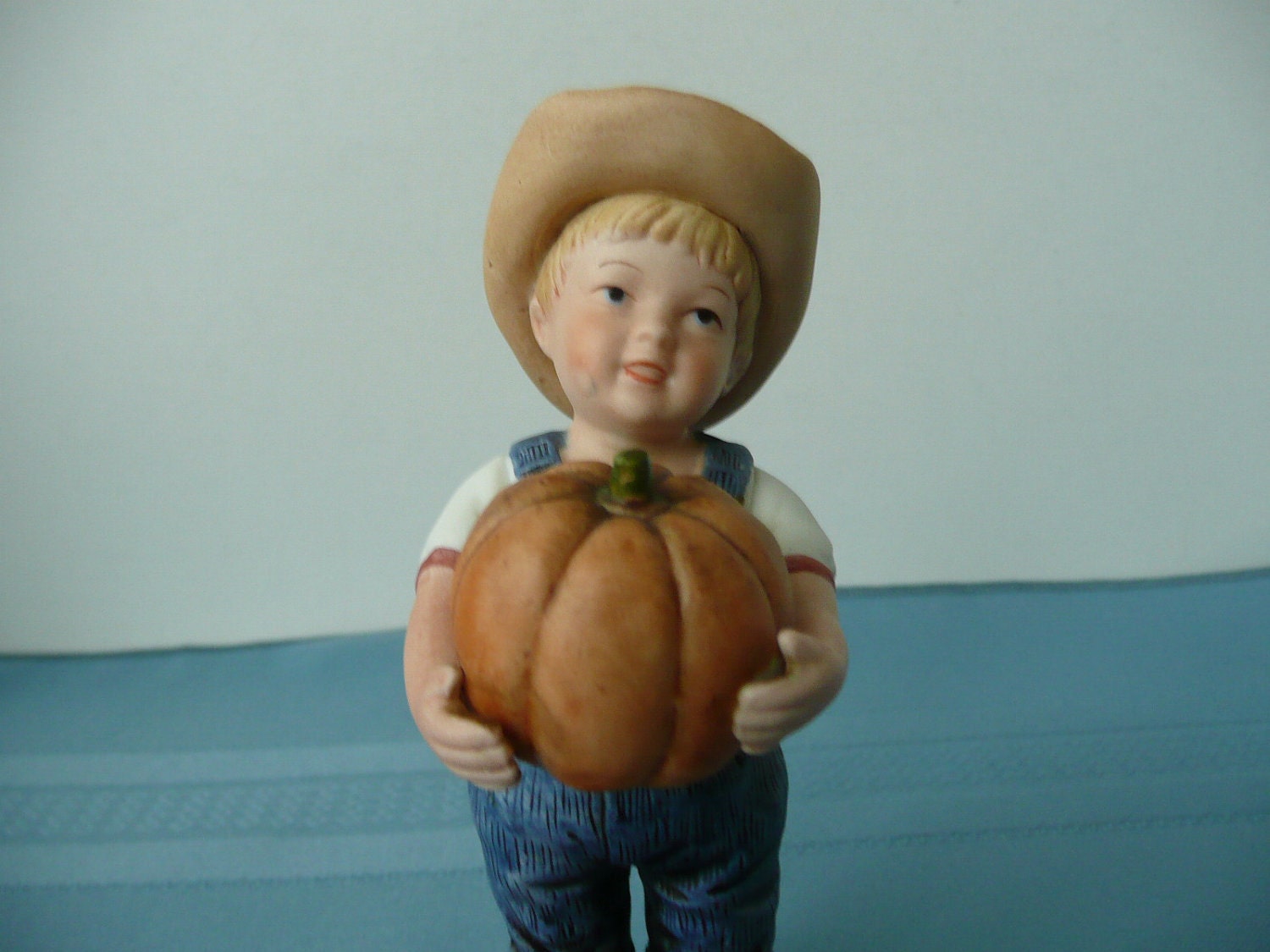 REDUCED - Homco Denim Days Porcelain Figurine of Little Boy with Pumpkins