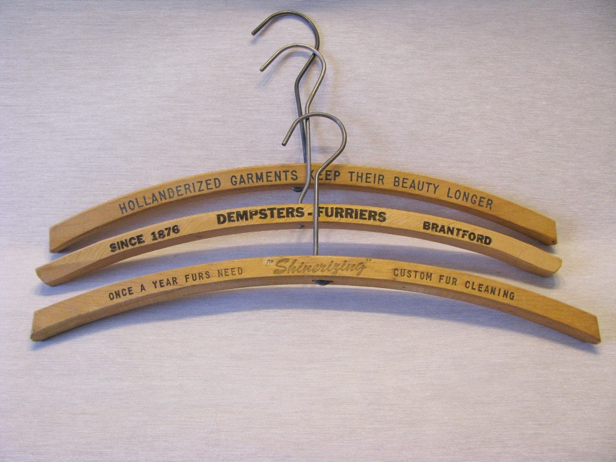 Vintage Wooden Hangers Lot Lettering Advertising Cleaners Metal Hoop Collectible