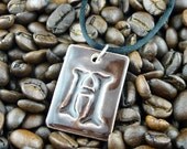 Letter Pendant & Cord Necklace - Kiln-Fired Stoneware Clay - "H" - Chocolate Brown