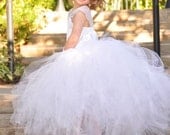 White Special Occasion Tutu Dress---Bustle Style Princess Tutu and Satin Corset Top Outfit----Flower Girl Dress-Pageants-Weddings-Portraits