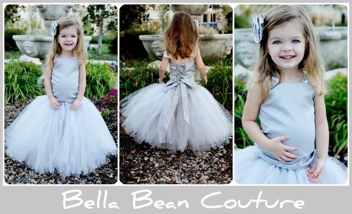 Gray Flower Girl Tutu Dress--Skirt and Top Set--Full of Glitter--Perfect for Weddings, Portraits and Pageants