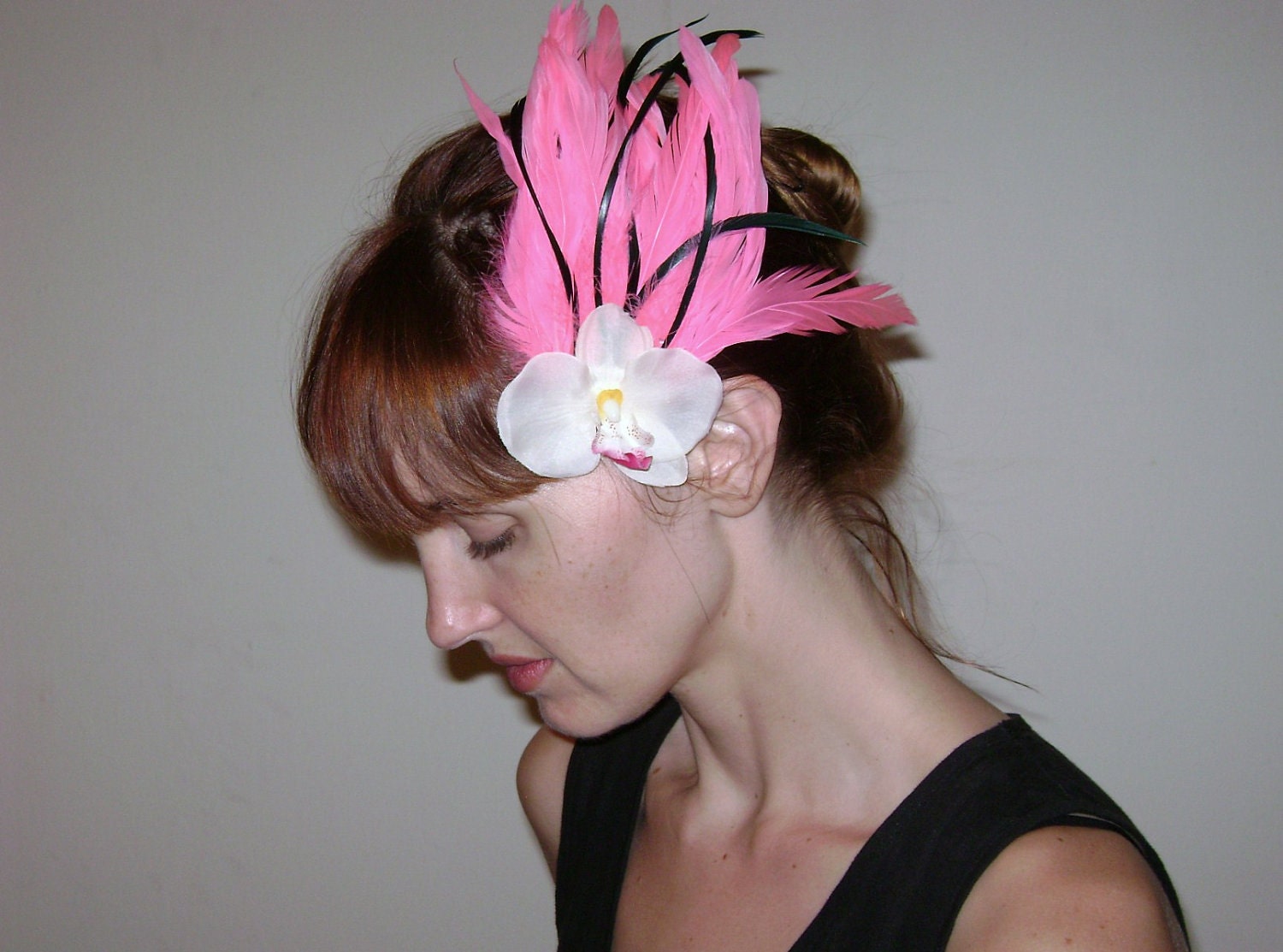 Flamingo Pink and White Orchid Fascinator Clip