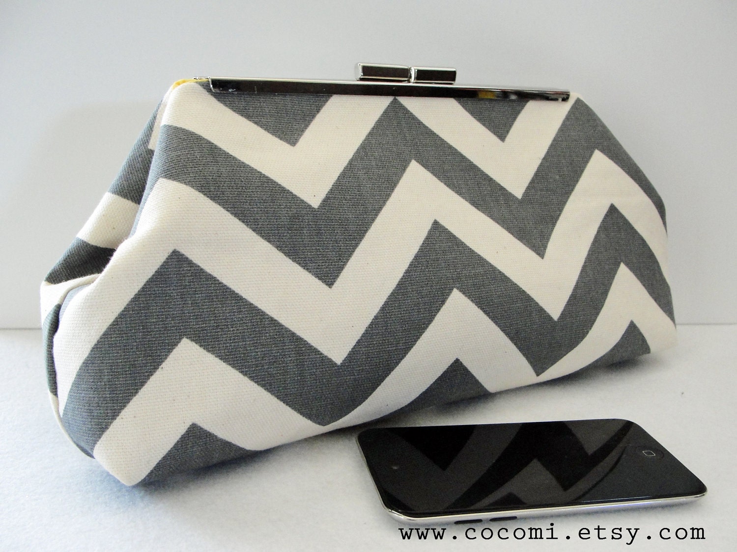 Prom Frame Clutch, Chevron Gray and Cream