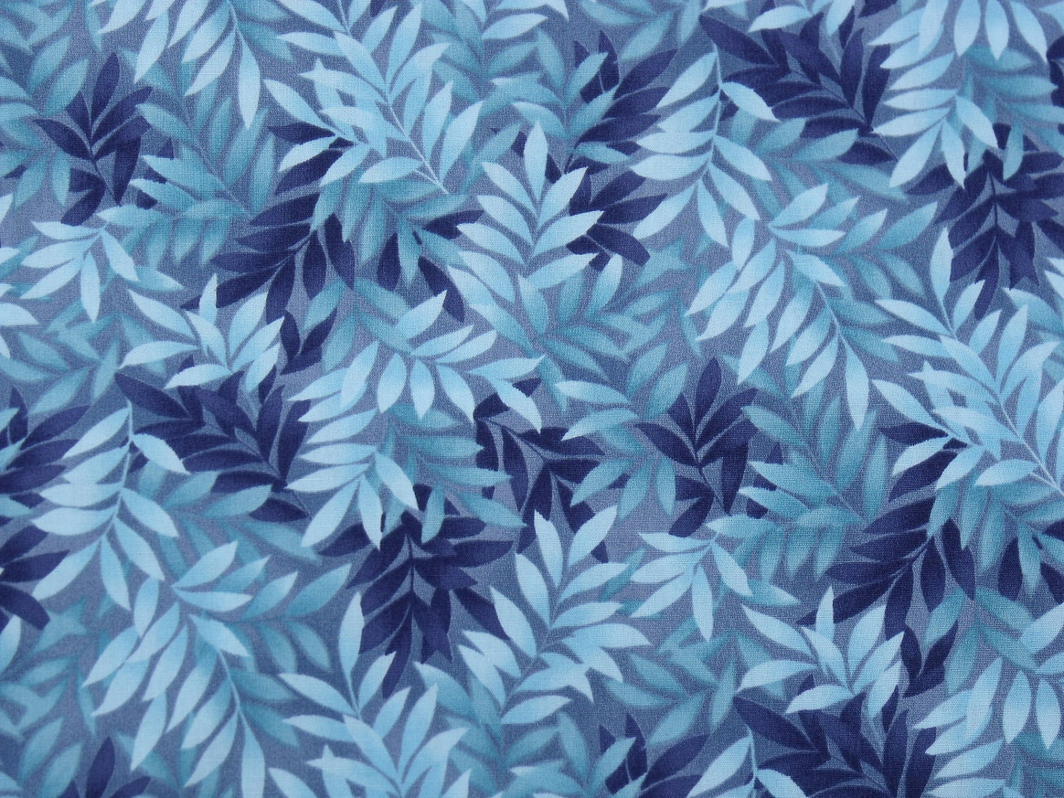 Cotton Fabric, 1 Yard, Fern Leaf Print in Shades of Blue, Kona Bay Rainbow Garden Tropical, Quilting, Quilt, Pillow, Wallhanging, Gift