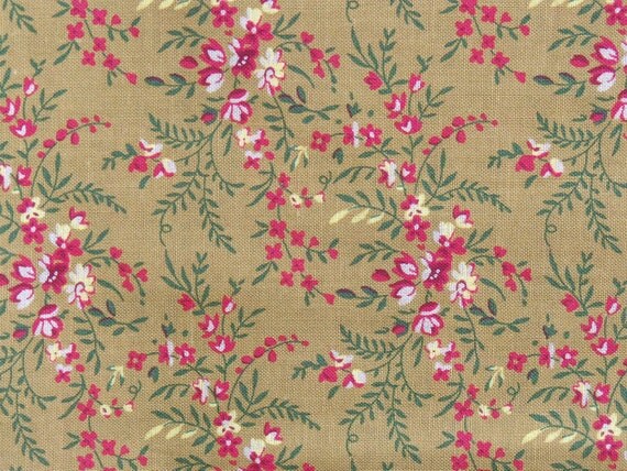 Items similar to Cotton Fabric, Pink and White Floral Print on Tan