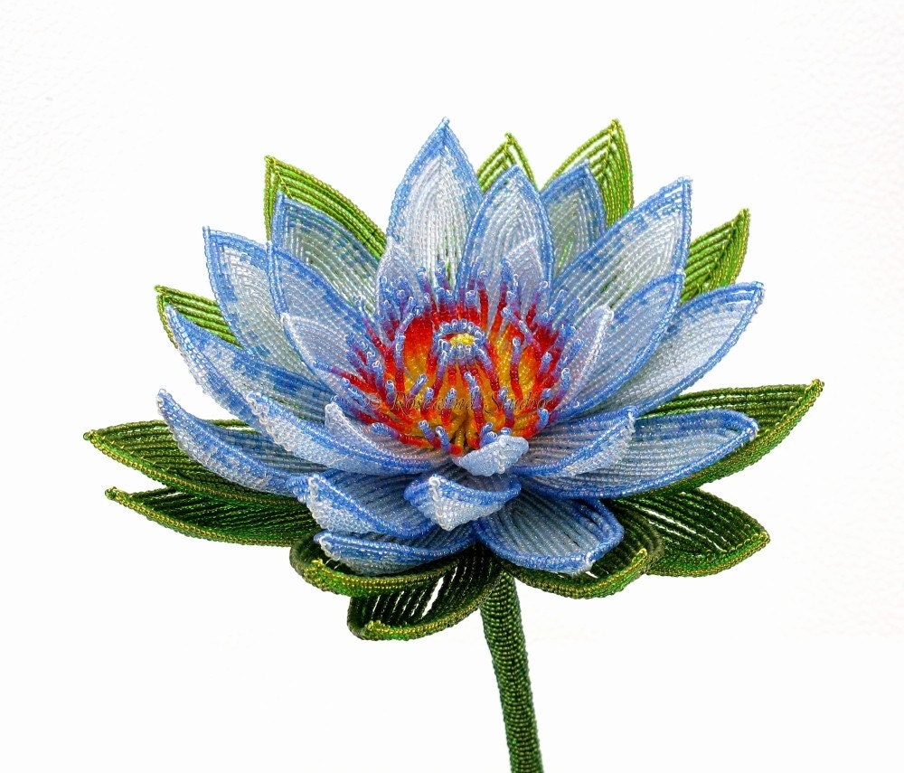 Sacred Blue Lotus Beaded Flower French by BeadedPointOfView
