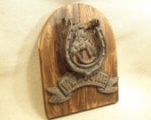 Rustic Horse Shoe  Welcome Door Knocker  -- lodge cabin decor -- reclaimed western cedar