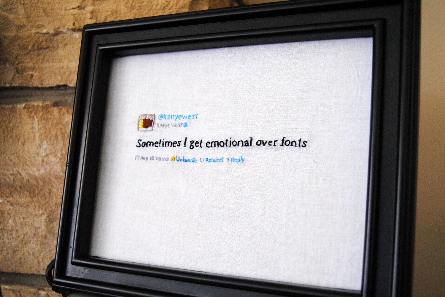 Your Favorite Kanye West Tweet - Hand-stitched and Framed - Made to Order