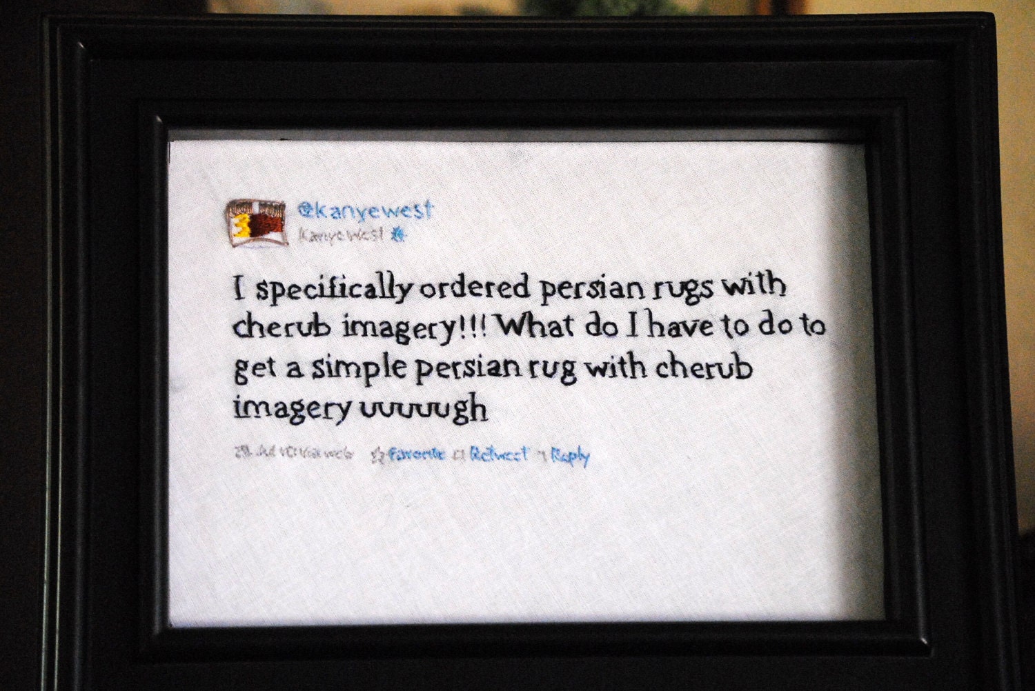 Your Favorite Kanye West Tweet - Hand-stitched and Framed - Made to Order