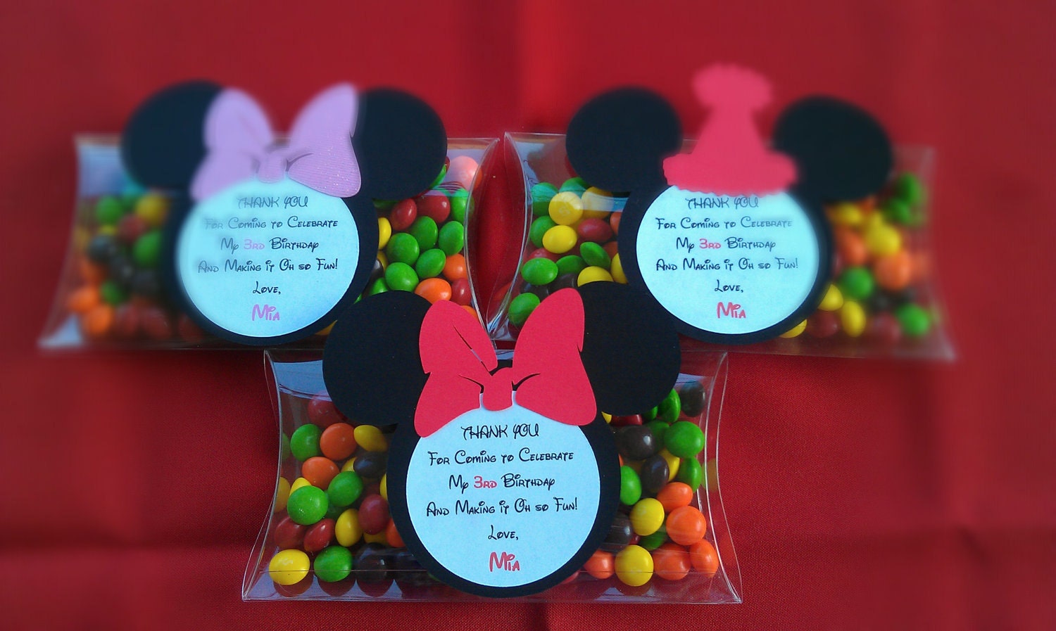 Mickey Mouse or Minnie Mouse Clear PVC pillow boxes for Birthday or any themed party