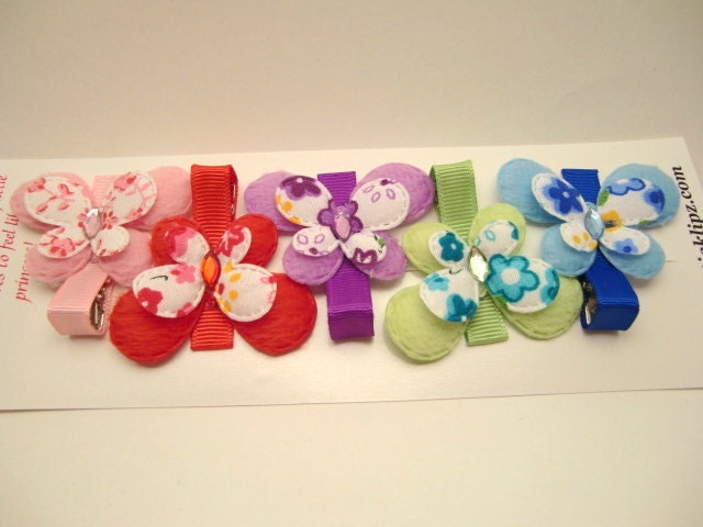 Spring SALE - NEW - Jewelled Rainbow Butterfly Hair Clips - Set of 5, Hairclip, Hair Bow, Hairbow, Hair Accessory