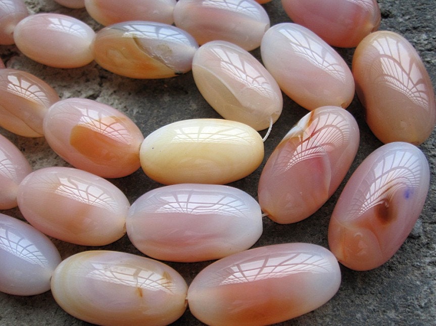 2 full strands --Angel Skin Agate BIG Oval Rice 15x28mm Designer Pendant Beads --13pcs Full Strand