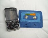 Blue cassette BlackBerry sleeve with blocks