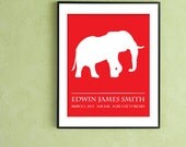 Personalized Elephant Baby Name - 8x10 Print Newborn Birthday - Custom Colors