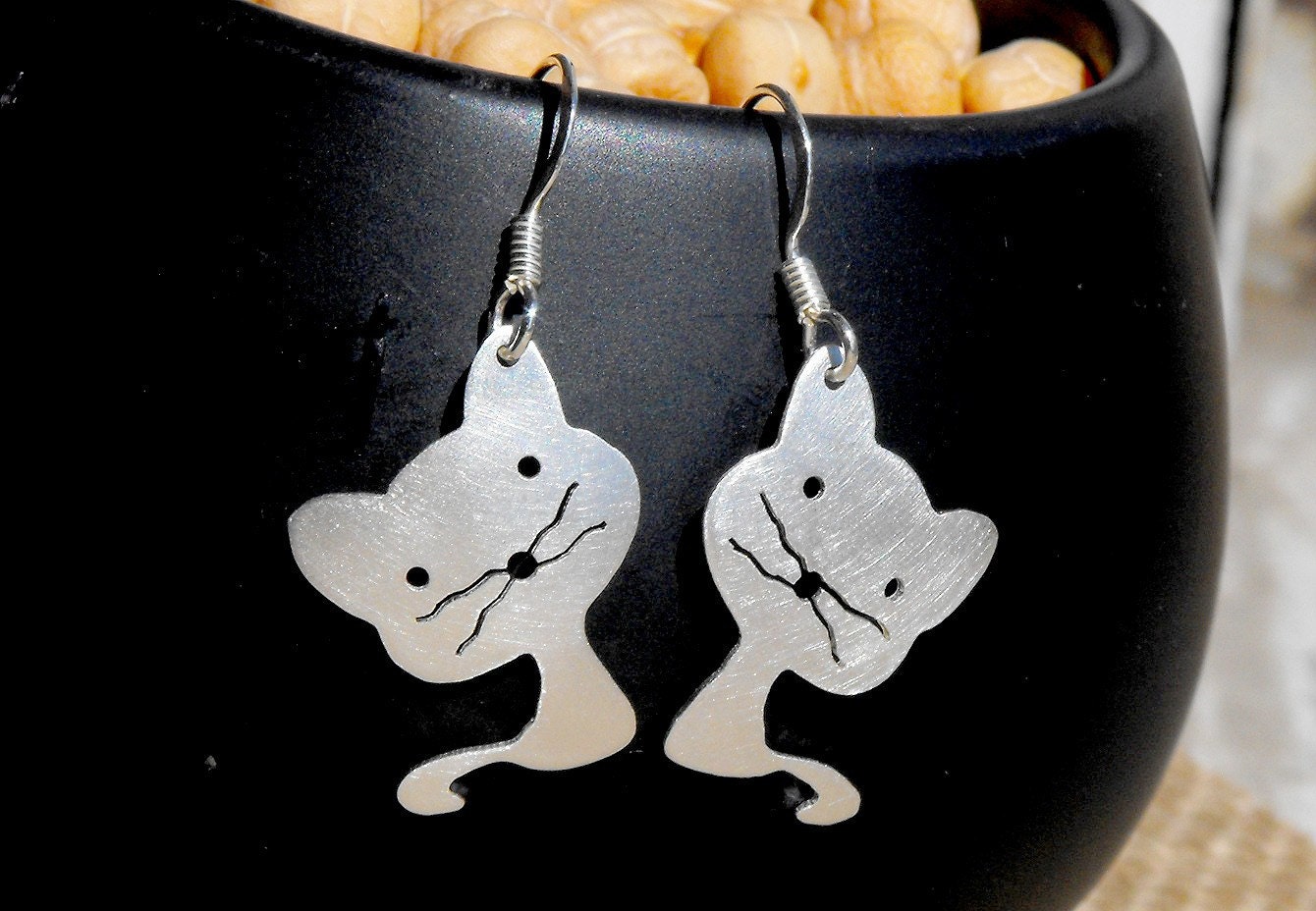 Lovely little cat handmade sterling silver earrings