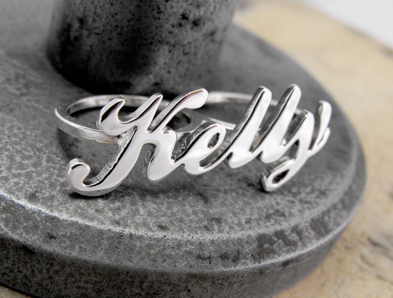 Two finger ring with your name in sterling silver (made to order, any size)