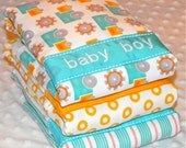 SALE Personalized Burp Cloths - Baby Boy Turquoise  Blue and Orange Trucks and Circles