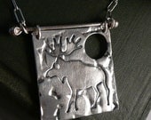 Fine Silver Oxidized Moose pendant, 18 inch sterling silver chain
