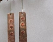 Bronze and Copper Riveted Dangle Sterling Silver Earrings, Handmade by Susan Lee Studios, Newfoundland, Canada