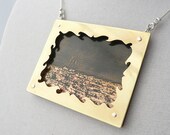 Tall Ship on the Horizon, Ocean, Sea, Boat, Shadow Box, Riveted Photo Etched Bronze Brass Necklace