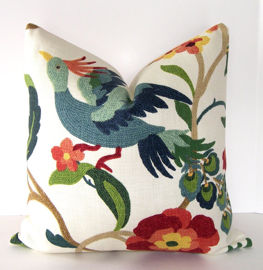 Decorative Bird Pillow Cover - 18x18 or 20x20 inch - Designer Fabric - Accent pillow - Throw Pillow