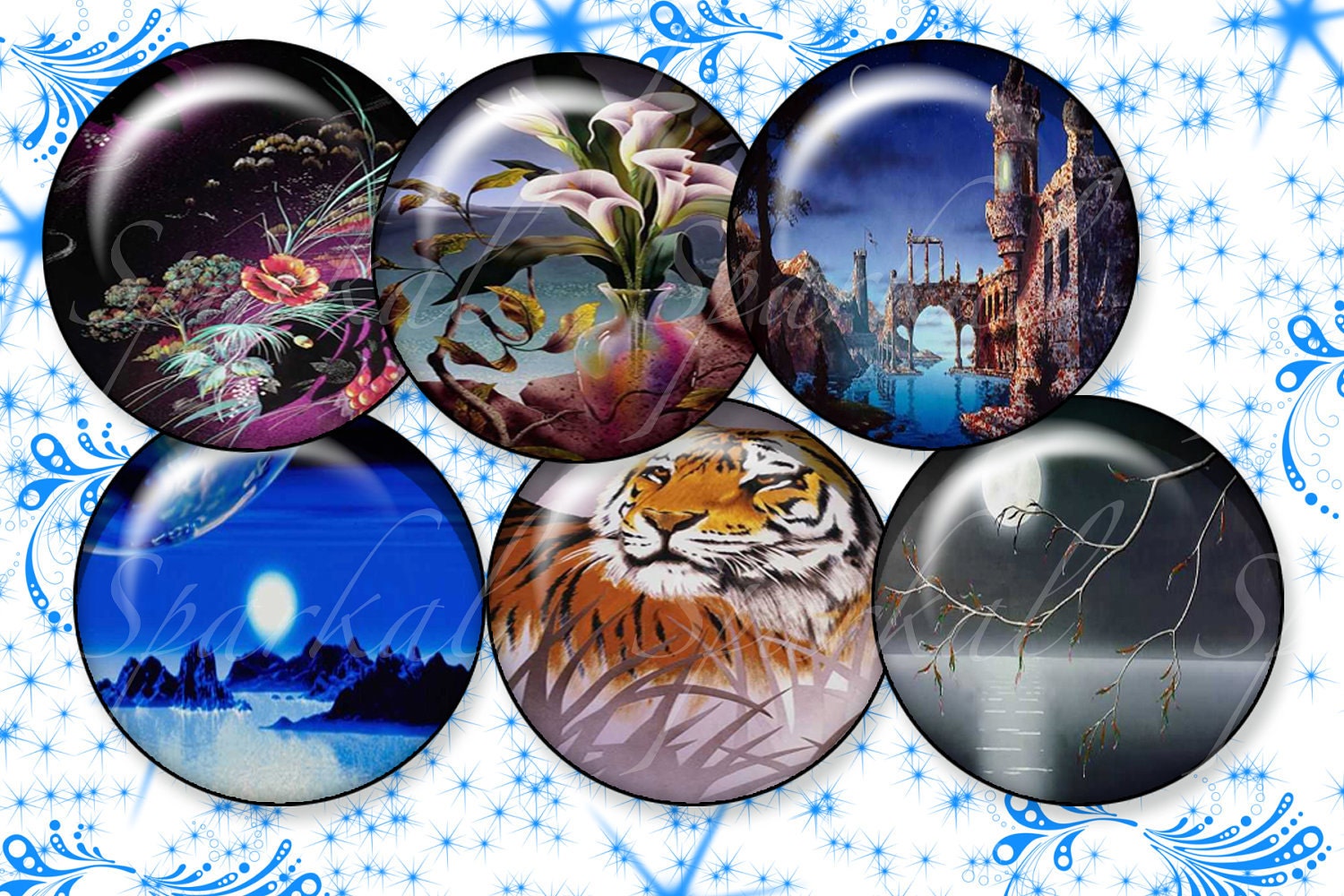 Circle Digital Collage Sheet Fractal Art 1 inch Circle Images Bottle Cap Images no.123 Digital Collage Sheets Il_170x135