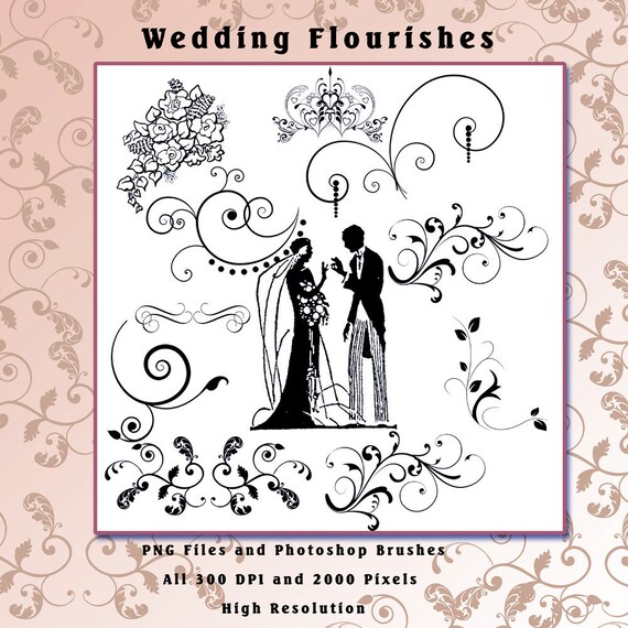 Wedding Photoshop Brushes Digital Scrapbooking Bride flourishes printable download frames - L537 Flourish, Elements and Clip Art Il_570xn