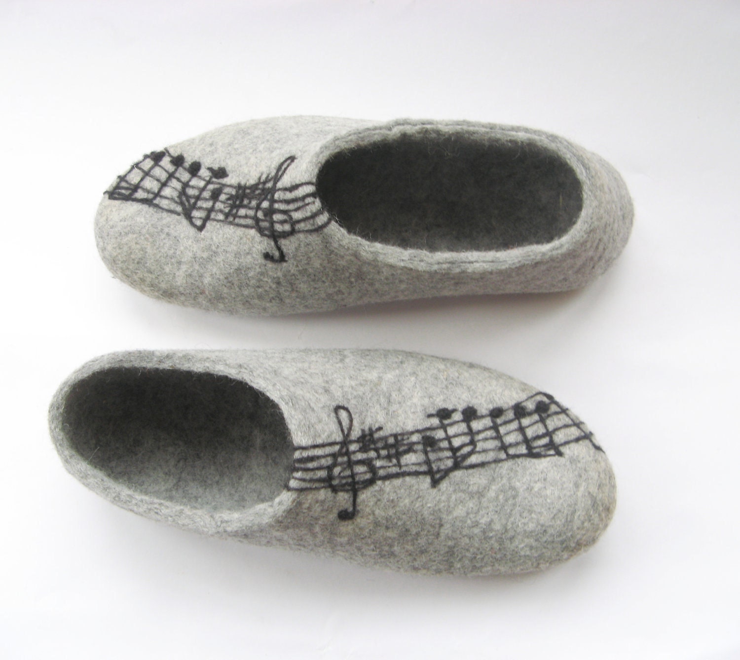 Felted slippers with Vivaldi Music Felted Largo. Custom Color and Music. Notes Violin Play. Custom made Her Womens sizes