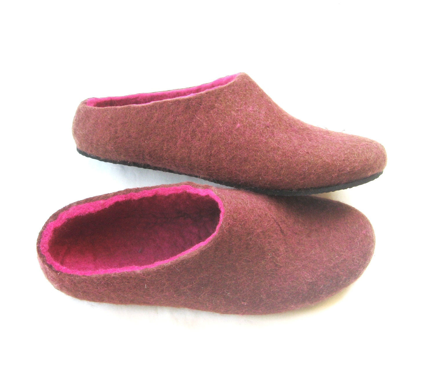 Low countered Non slip Sole Felted Slippers Eggplant Violet . Made to Order. Women's sizes. Custom colors