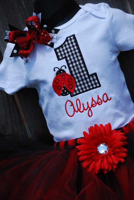 Personalized 1st 2nd 3rd 4th Birthday Ladybug Applique Shirt and Bow