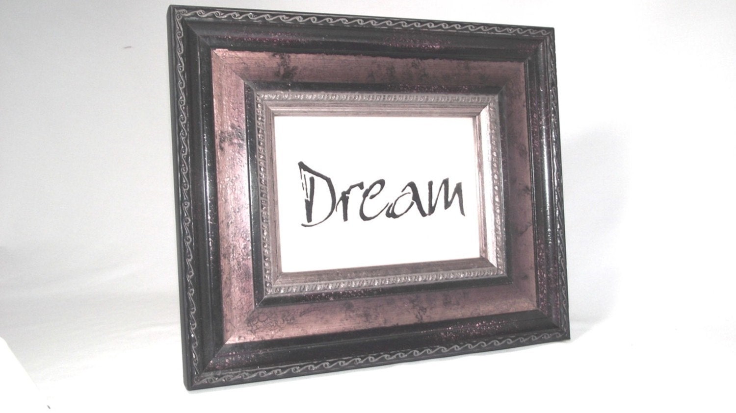 Stenciled Picture in Frame Dream on Natural Linen
