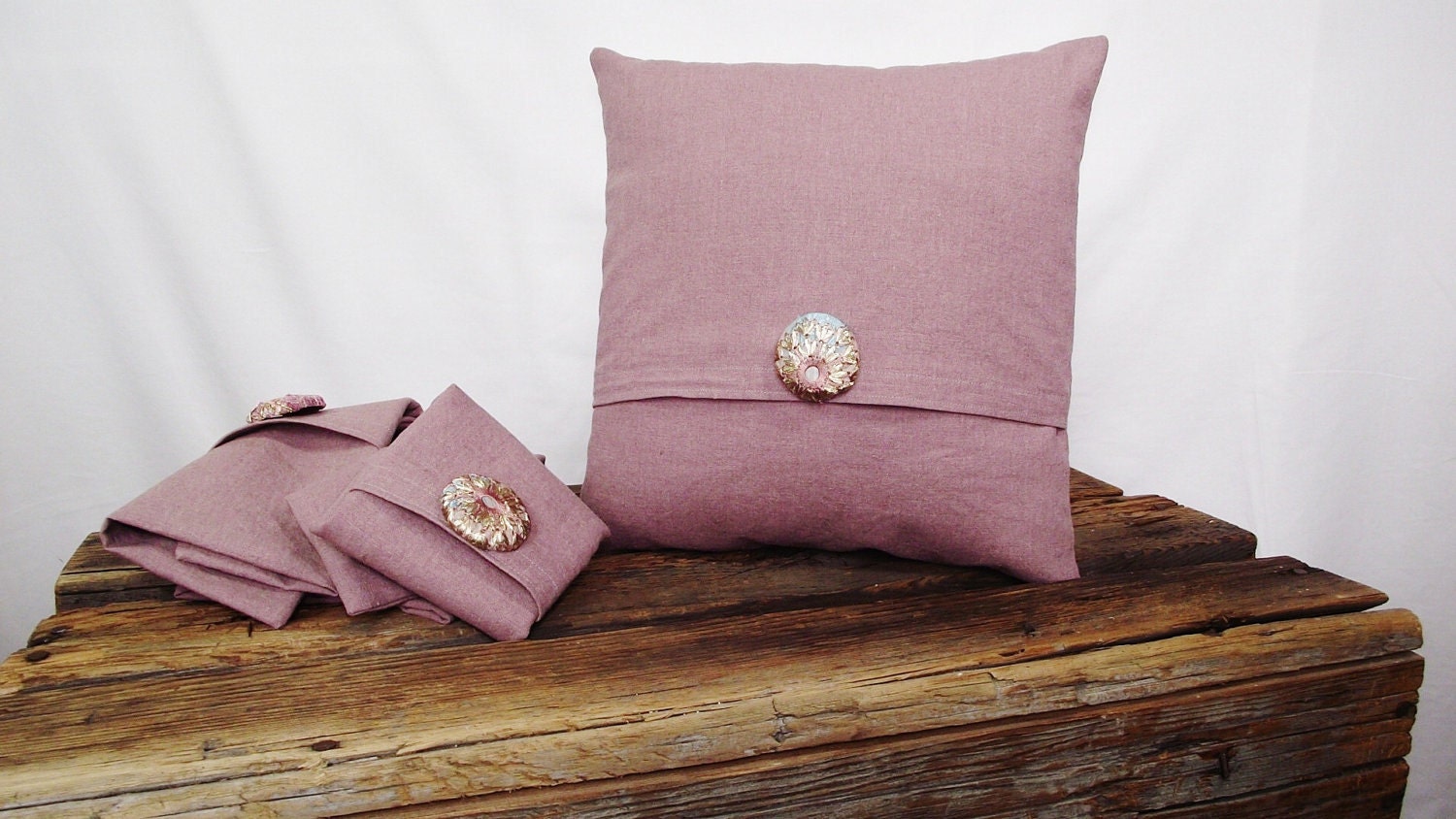 Pillow Cover 12x12 Soft Purple Linen Cotton Blend, Fabric Covered Button