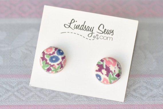 Mixed Berry Flowers Flower Fabric Covered Button Earrings for Adoption Fundraiser