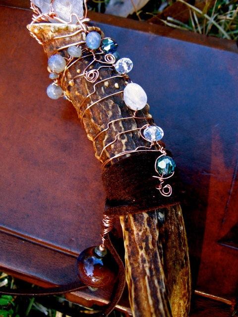 Artemis Antler Wand- Amethyst, moonstone and labradorite