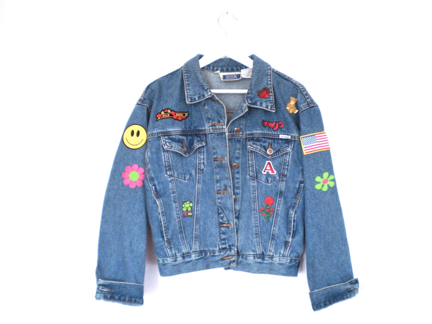 Amazing 90's grunge patchwork denim coat size - M