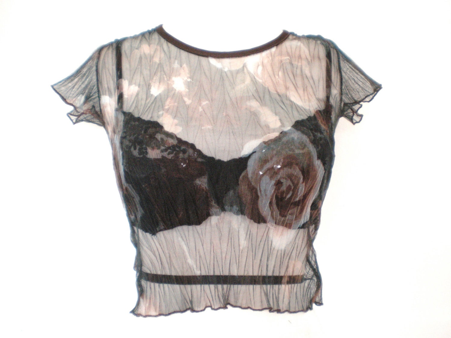 90's sheer floral cropped top size - S