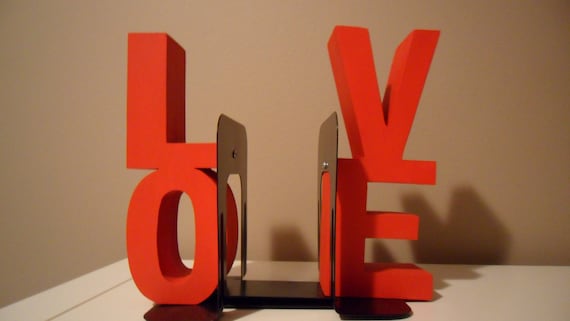 Wooden LOVE Bookends - Great Home or Office Decor - Two Inch Deep Chunky Letters