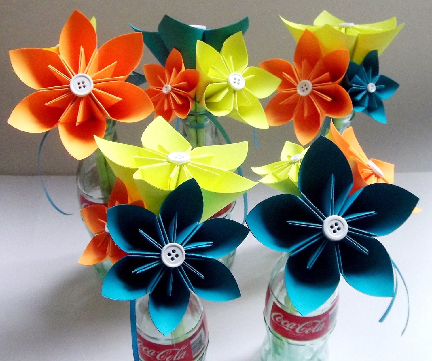 5 Petit Paper Flower Wedding Bouquets- made to order, bridal party, centerpiece, decoration, budget friendly, non traditional