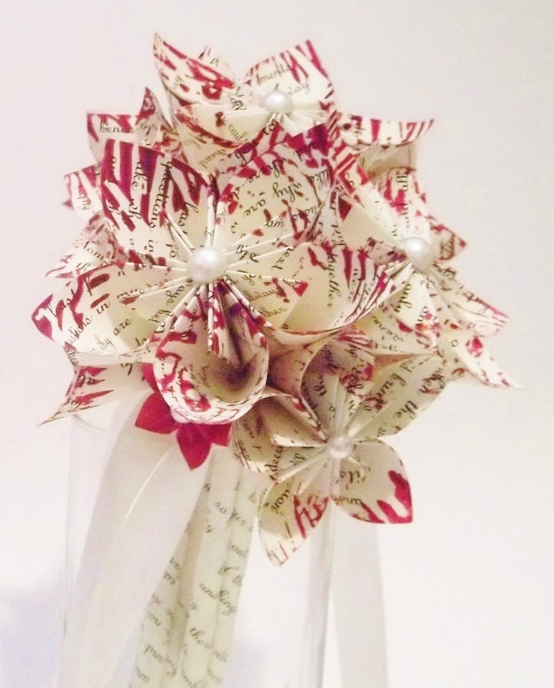 Handmade Petit Paper Wedding Bouquet- 6 inch, 9 flowers, origami, custom, made to order, bride, bridesmaid