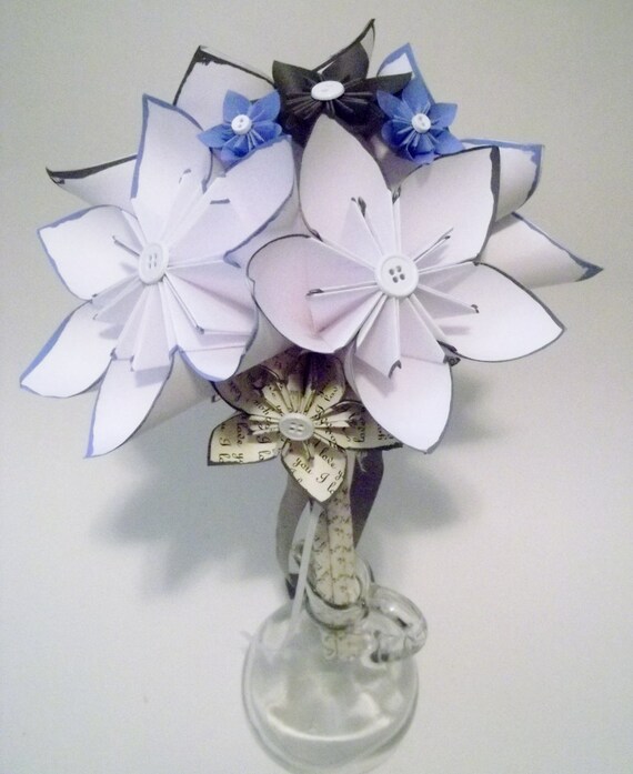 Paper Flower Wedding Bouquet- 10 inch, 18 flowers, handmade, made to order, personalized, origami, one of a kind, non traditional