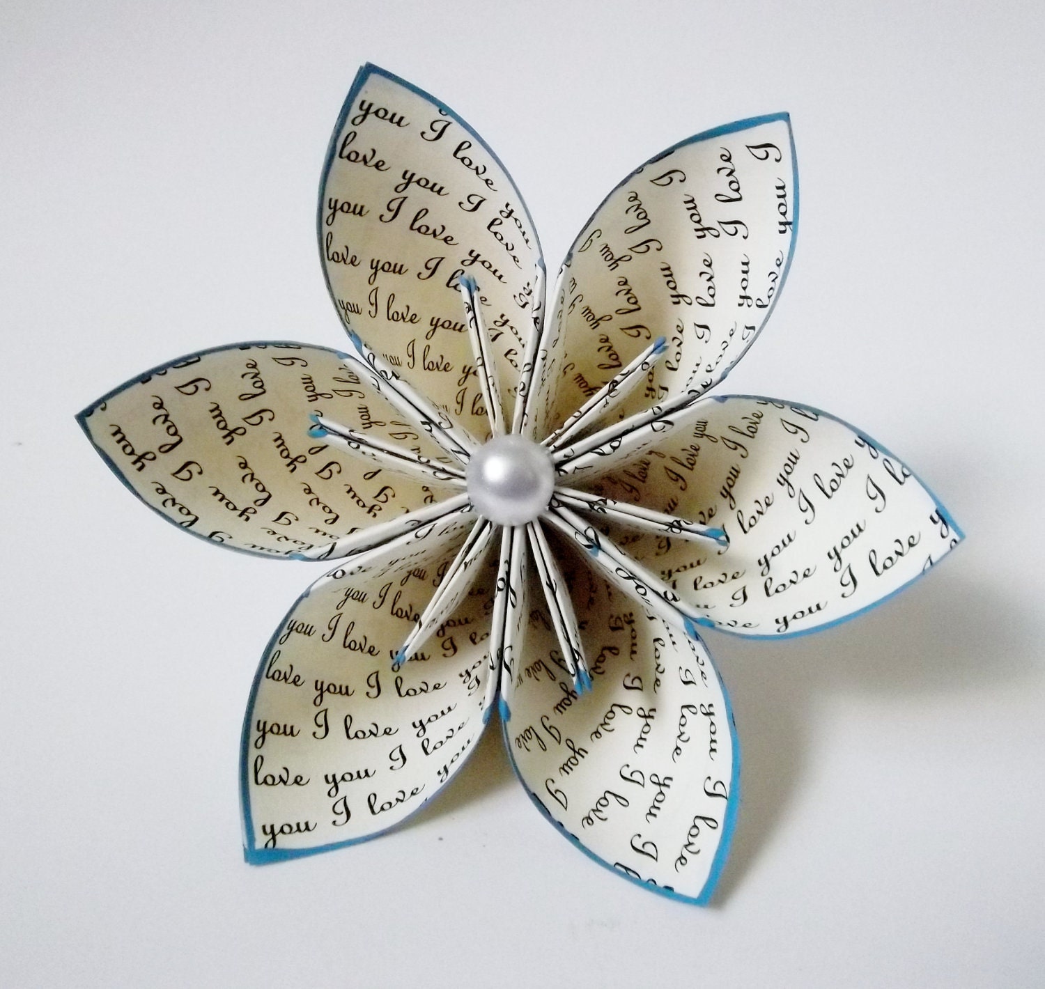 I love you Paper Flower- Wedding, bouquet, gift, cake topper, origami, handmade, one of a kind, mothers day, valentines day