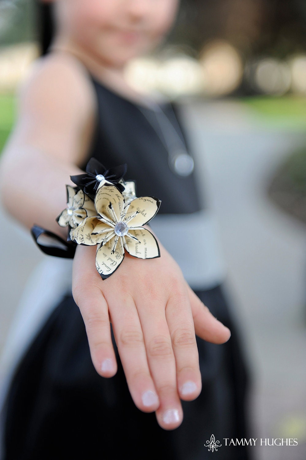 Origami Paper Flower Wrist Wrapped Corsage- handmade accessory for prom, a bride, bridesmaids, or mother of the bride