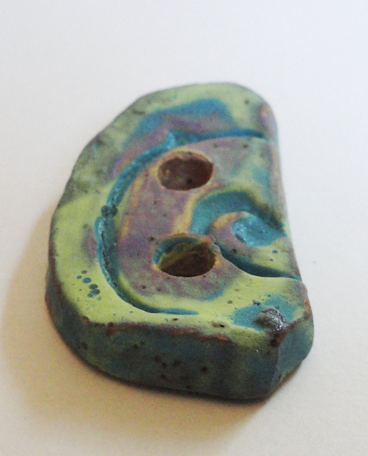 Lucky7Sale Handmade Ceramic Coat Button Stoneware Pottery Peacock Purple Green Blue Faux Raku