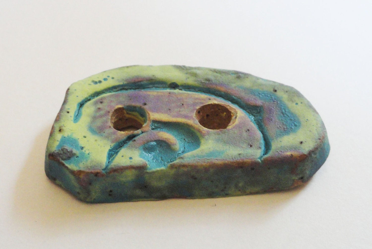 Lucky7Sale Handmade Ceramic Coat Button Stoneware Pottery Peacock Purple Green Blue Faux Raku