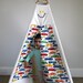 Play teepee with Transport theme wall art, planes, trains, cars, trucks, tip trucks