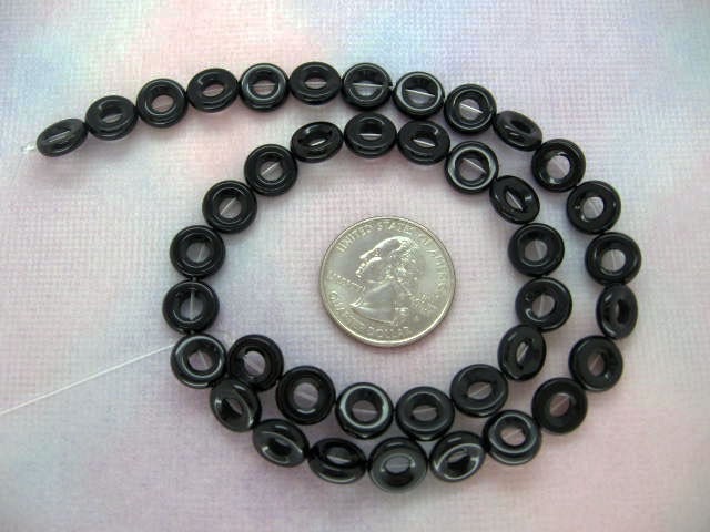 AA Grade Black Agate Flat Ring Bead 14mm - 16 Inche Strand