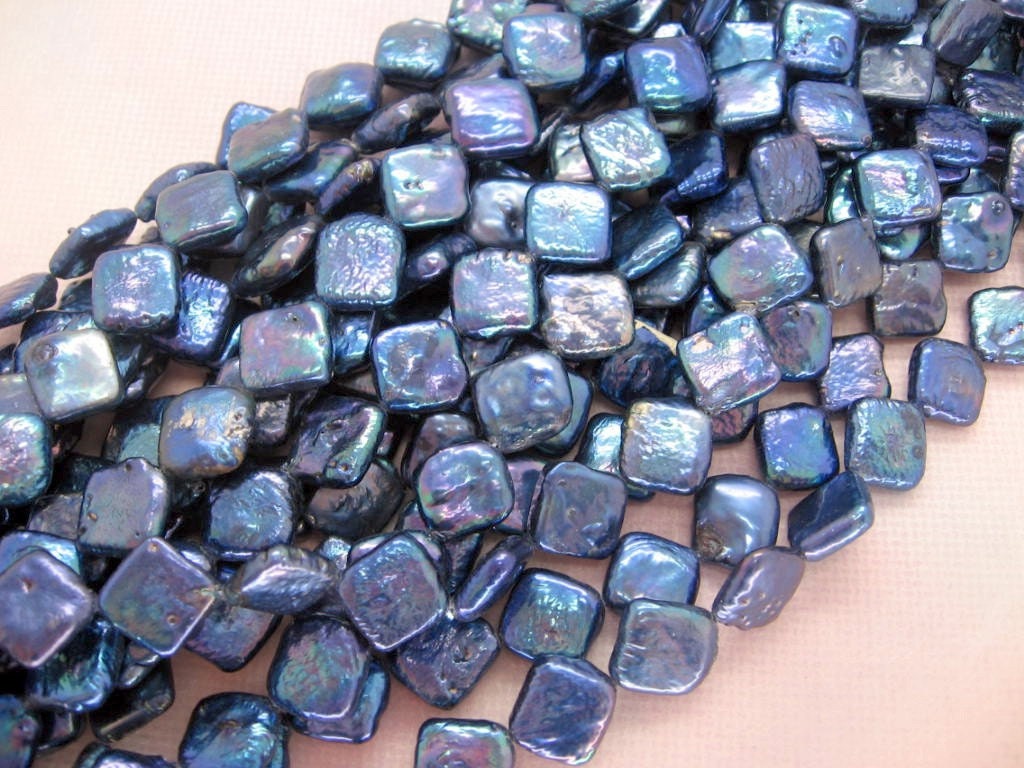 Full Strand Blue Freshwater Square Coin Pearls 11mm