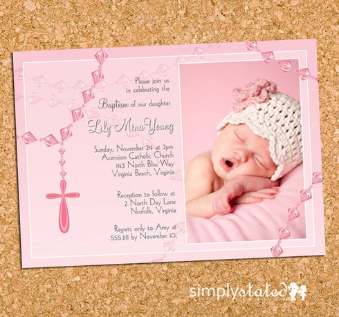Sky of Pink Heavens Bliss - custom baptism, christening photo invitation invite - religious event
